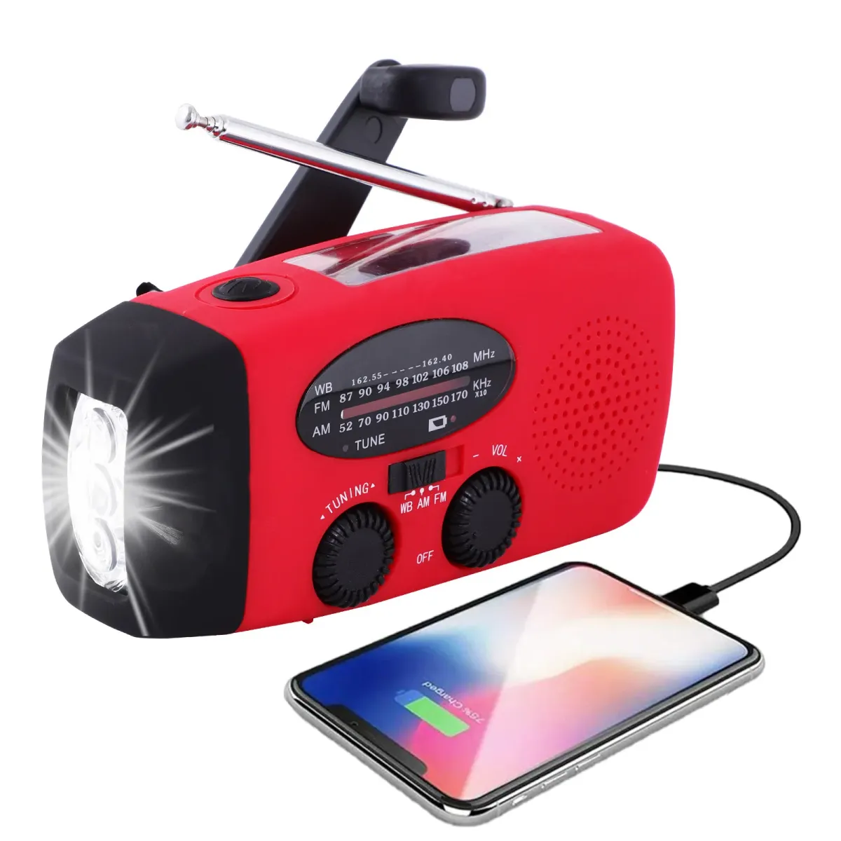 2000mAh Emergency Radio with LED Flashlight, Solar & Hand Crank Charging, AM/FM/NOAA Weather Band, USB Power Bank for Outdoor Travel & Emergencies showcase 8