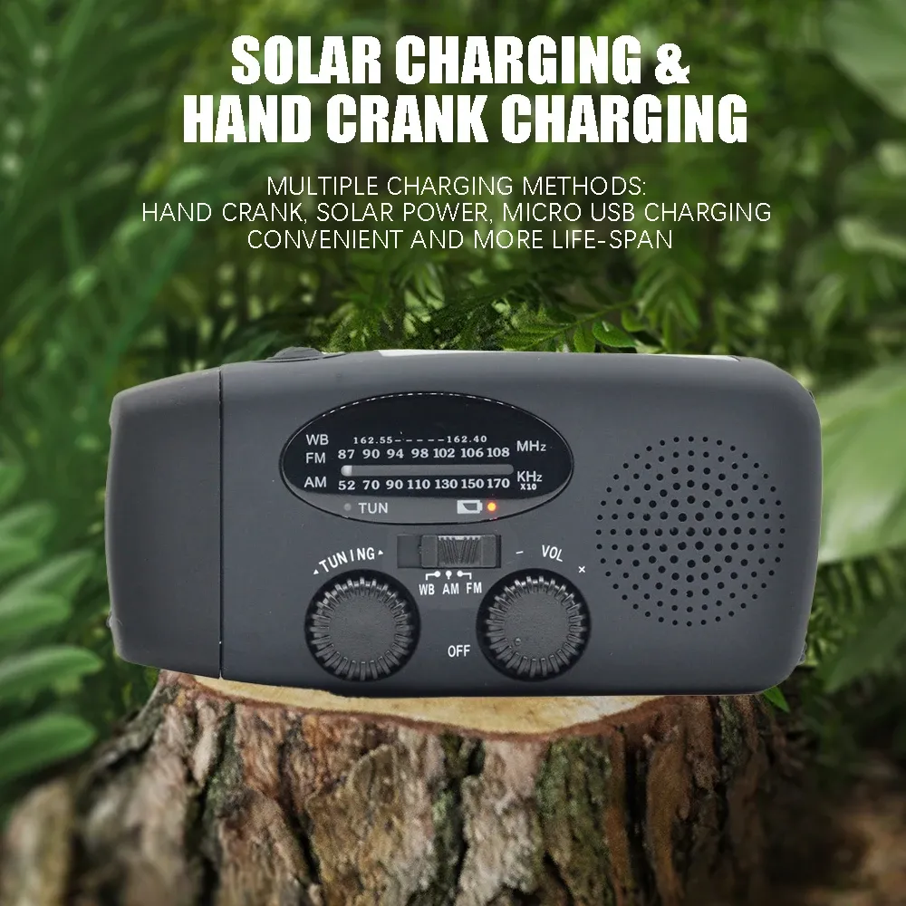 2000mAh Emergency Radio with LED Flashlight, Solar & Hand Crank Charging, AM/FM/NOAA Weather Band, USB Power Bank for Outdoor Travel & Emergencies thumbnail 2