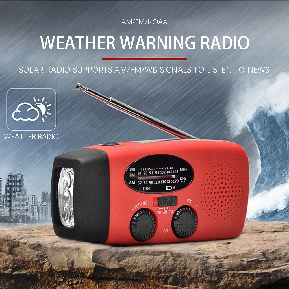 2000mAh Emergency Radio with LED Flashlight, Solar & Hand Crank Charging, AM/FM/NOAA Weather Band, USB Power Bank for Outdoor Travel & Emergencies thumbnail 3