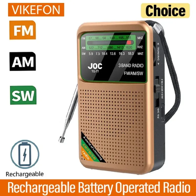 Portable Rechargeable FM AM SW Pocket Radio for Seniors, HD Display, Type-C Charging, Strong Signal Reception, 3W Speaker, 500mAh Battery, Ideal for Travel & Outdoors