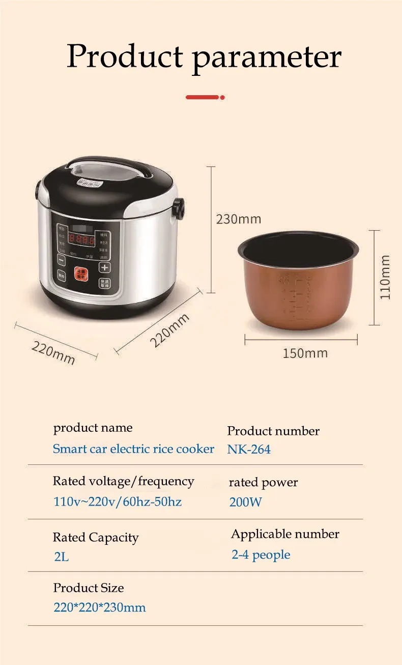 Portable 2L Electric Rice Cooker for Cars & Trucks - Multi-Cooker for Soup, Porridge, Food Steamer, Lunch Box (12V/24V) showcase 15
