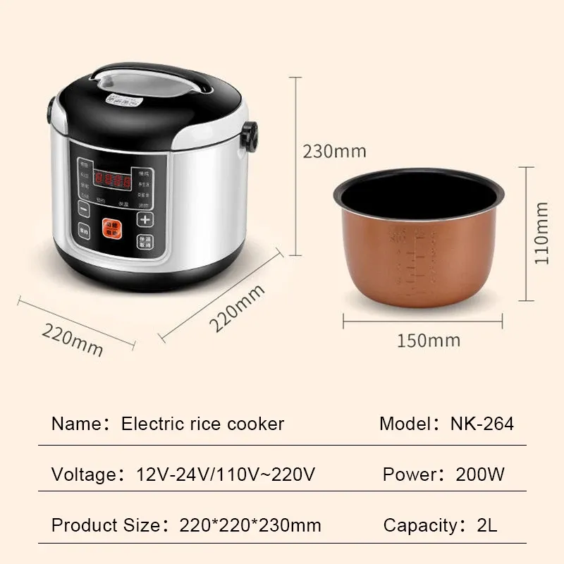 Portable 2L Electric Rice Cooker for Cars & Trucks - Multi-Cooker for Soup, Porridge, Food Steamer, Lunch Box (12V/24V) thumbnail 6