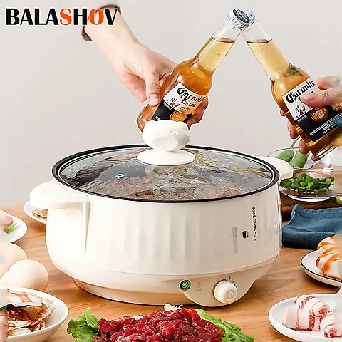 Electric Multi-Cooker 1.7L-3.2L: Non-Stick Pot for Rice, Soup, Frying - Versatile Kitchen Appliance with Dual Power Settings for Dorms & Homes