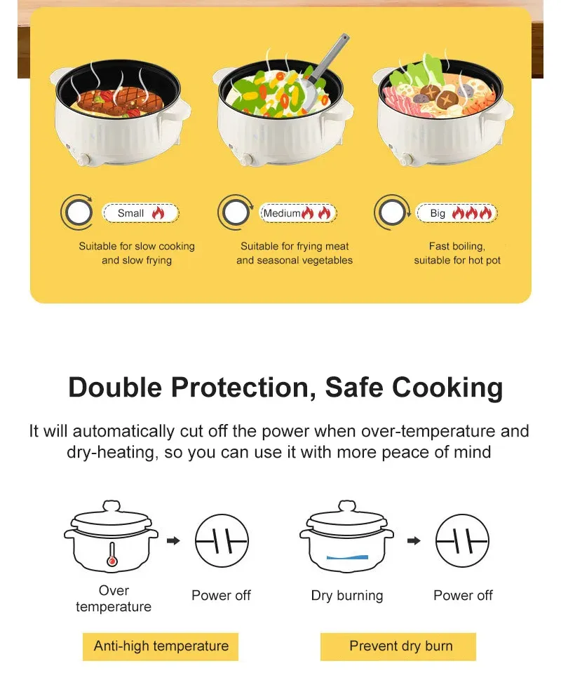 Electric Multi-Cooker 1.7L-3.2L: Non-Stick Pot for Rice, Soup, Frying - Versatile Kitchen Appliance with Dual Power Settings for Dorms & Homes showcase 18