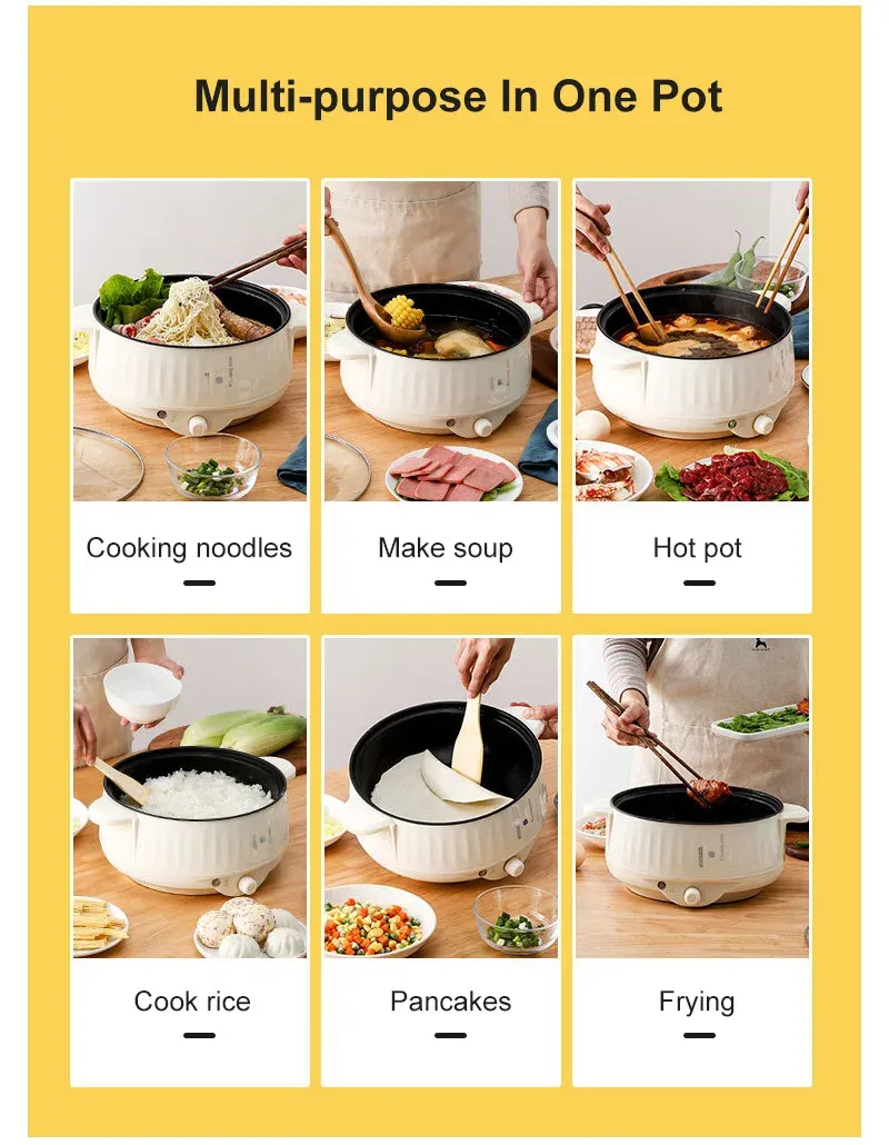 Electric Multi-Cooker 1.7L-3.2L: Non-Stick Pot for Rice, Soup, Frying - Versatile Kitchen Appliance with Dual Power Settings for Dorms & Homes showcase 1