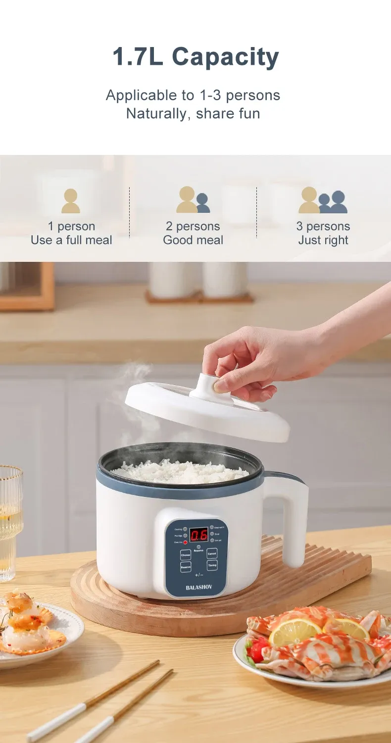 1.7L Electric Rice Cooker Multi Cooker with Non-Stick Ceramic Crystal Lining - Smart Mechanical Options for Home Kitchen Use in Ghana showcase 4