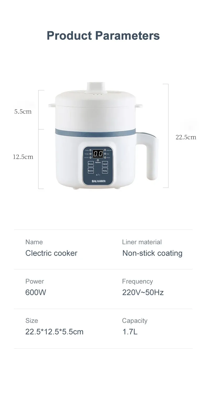 1.7L Electric Rice Cooker Multi Cooker with Non-Stick Ceramic Crystal Lining - Smart Mechanical Options for Home Kitchen Use in Ghana showcase 21