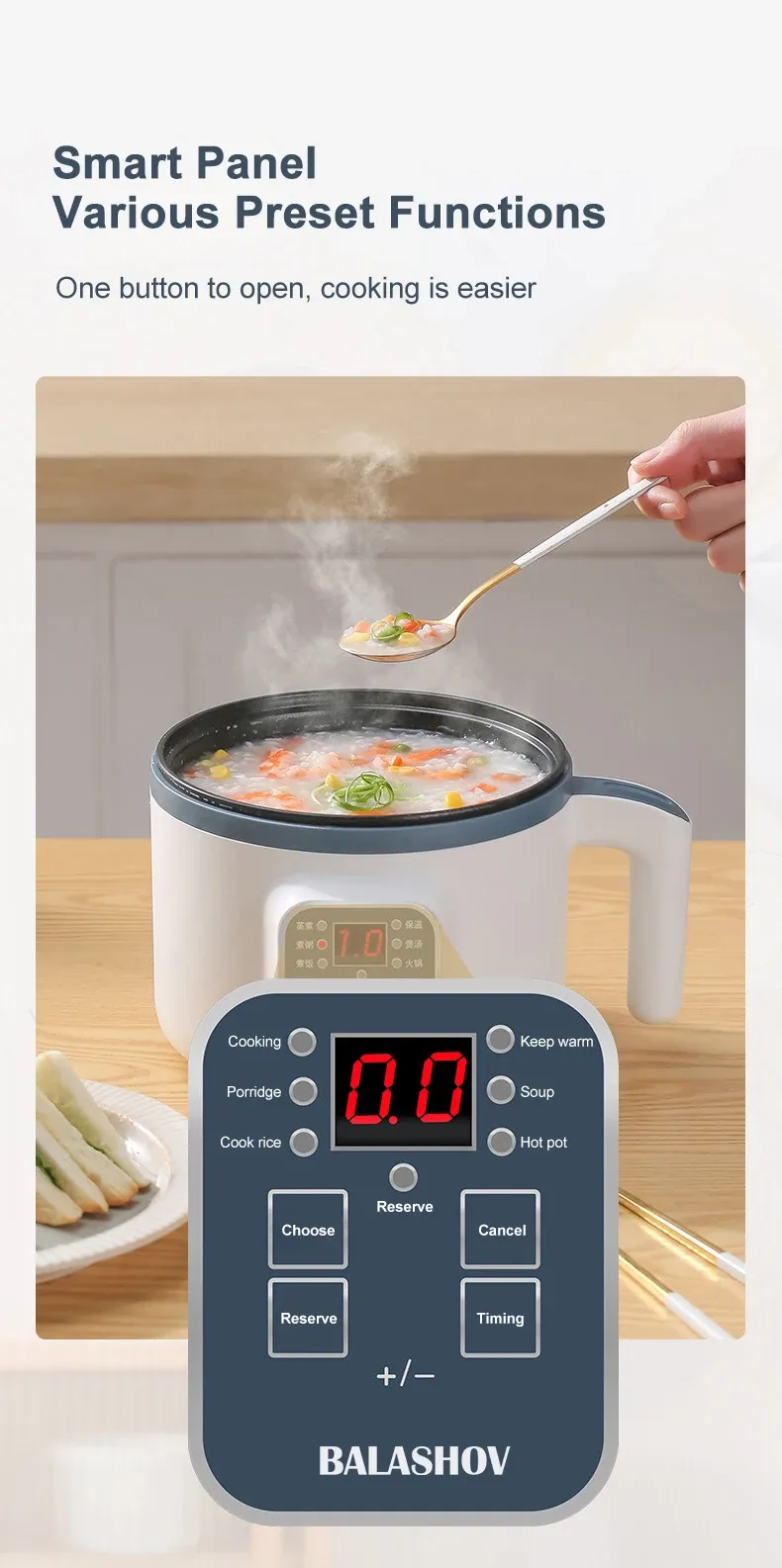 1.7L Electric Rice Cooker Multi Cooker with Non-Stick Ceramic Crystal Lining - Smart Mechanical Options for Home Kitchen Use in Ghana showcase 15