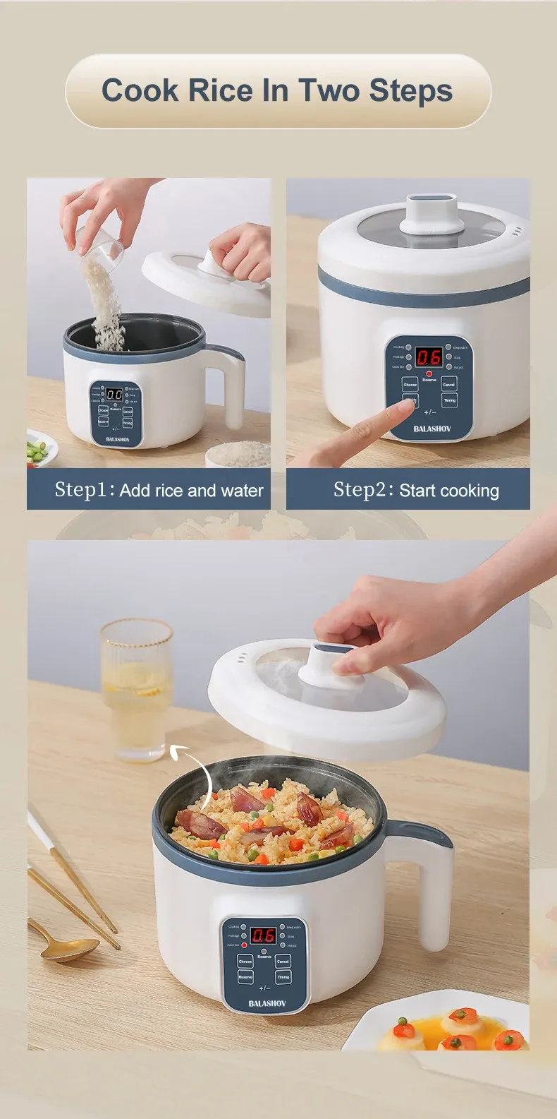 1.7L Electric Rice Cooker Multi Cooker with Non-Stick Ceramic Crystal Lining - Smart Mechanical Options for Home Kitchen Use in Ghana showcase 11
