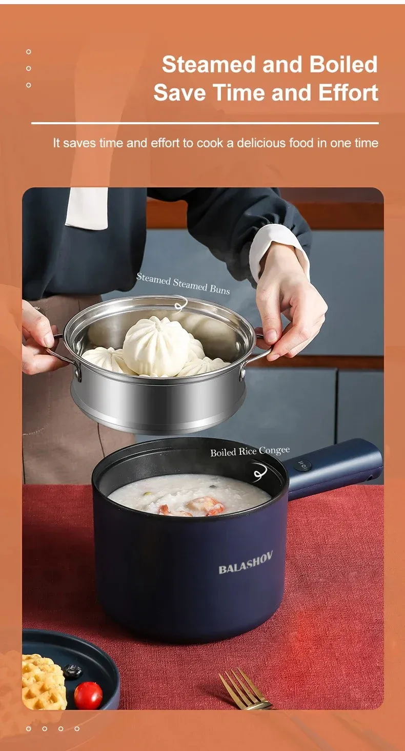 220V Multifunction Electric Cooker: Dual Layer Non-Stick Hot Pot & Rice Cooker for Home & Dorm Use, Quick Cooker for Rice, Porridge, Soup, Dishes - CE Certified Blue showcase 8