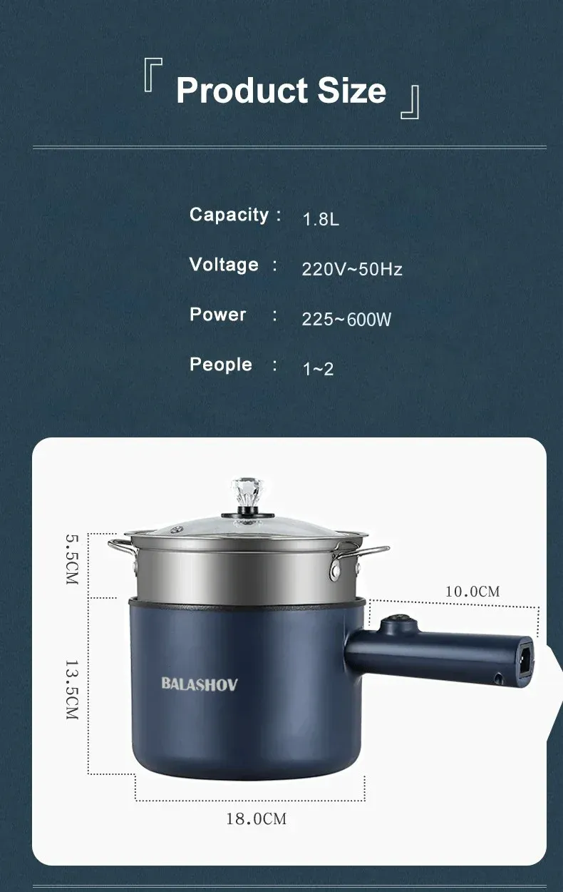 220V Multifunction Electric Cooker: Dual Layer Non-Stick Hot Pot & Rice Cooker for Home & Dorm Use, Quick Cooker for Rice, Porridge, Soup, Dishes - CE Certified Blue showcase 16