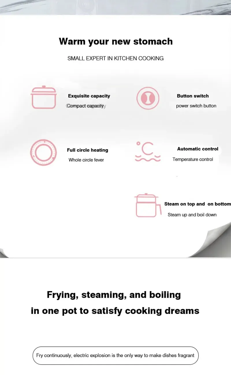 1.8L Multifunctional Electric Rice Cooker Mini Non-stick Cookware Multicooker with Steaming, Frying, Boiling Functions for Home Kitchen Appliances, Ideal for 1-2 People showcase 2