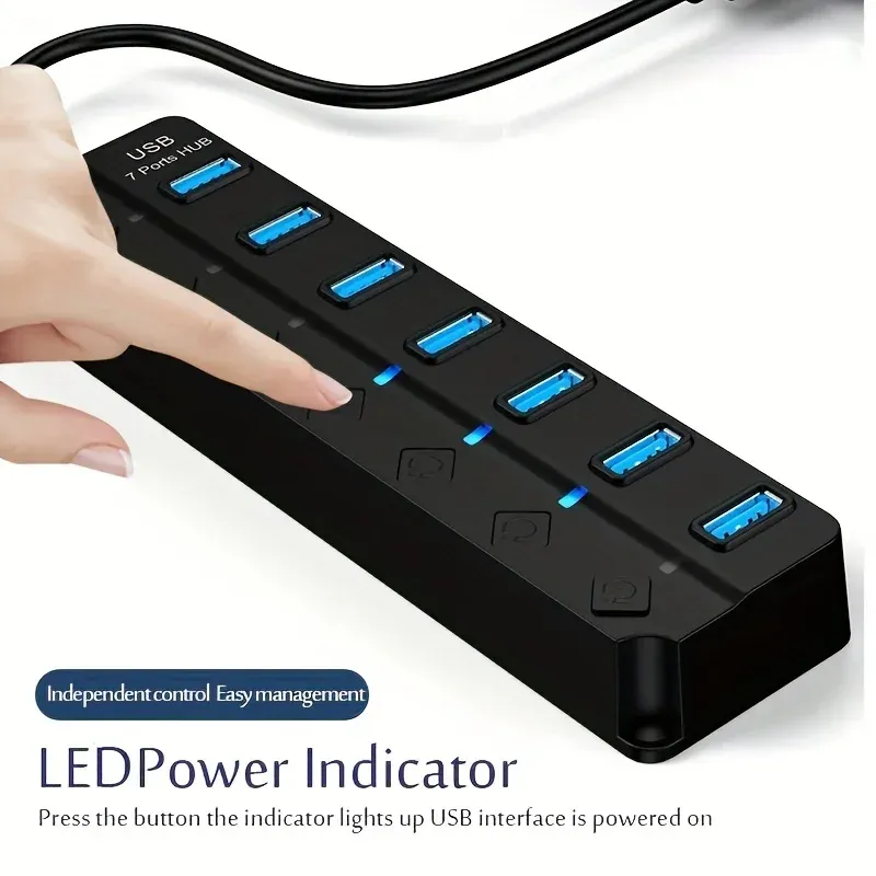 4/7-Port USB 3.0 Hub with Independent Switches & LED Indicators - Expand Connectivity for Laptops, Flash Drives, Hard Disks, Printers, Cameras, Keyboards showcase 2