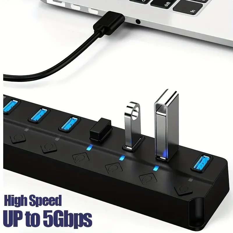 4/7-Port USB 3.0 Hub with Independent Switches & LED Indicators - Expand Connectivity for Laptops, Flash Drives, Hard Disks, Printers, Cameras, Keyboards showcase 1