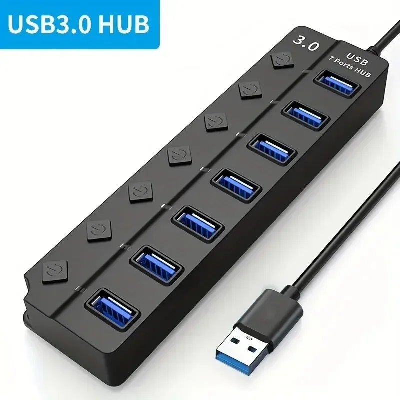 4/7-Port USB 3.0 Hub with Independent Switches & LED Indicators - Expand Connectivity for Laptops, Flash Drives, Hard Disks, Printers, Cameras, Keyboards thumbnail 2