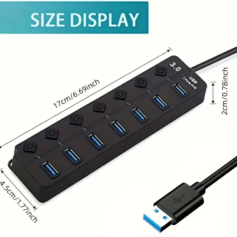 4/7-Port USB 3.0 Hub with Independent Switches & LED Indicators - Expand Connectivity for Laptops, Flash Drives, Hard Disks, Printers, Cameras, Keyboards showcase 4