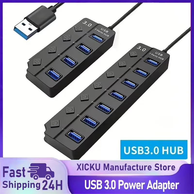 4/7-Port USB 3.0 Hub with Independent Switches & LED Indicators - Expand Connectivity for Laptops, Flash Drives, Hard Disks, Printers, Cameras, Keyboards