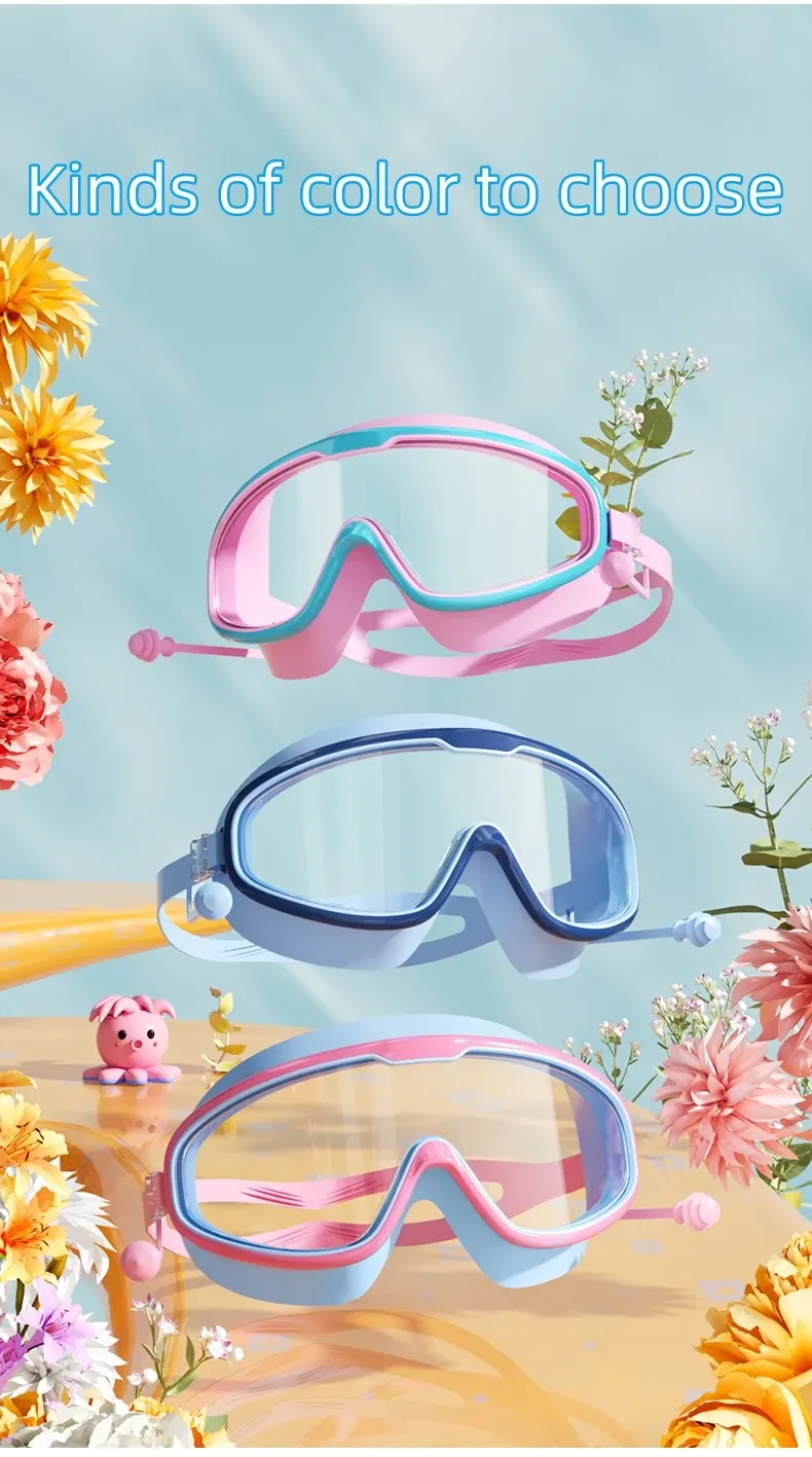 Kids Big Frame HD Anti-Fog Waterproof Swimming Goggles - Multi-Color, Leak-Proof Silicone for Boys & Girls showcase 2