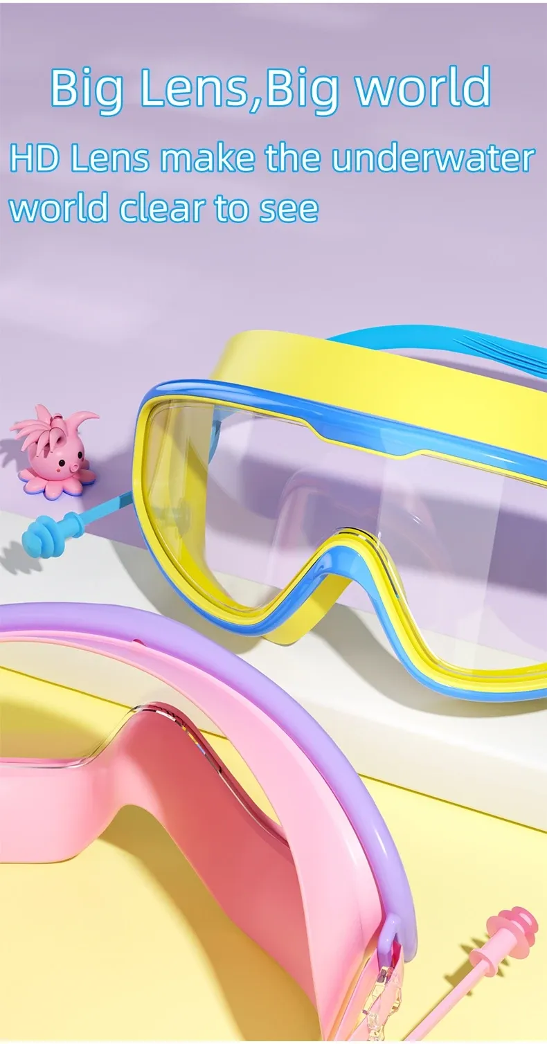 Kids Big Frame HD Anti-Fog Waterproof Swimming Goggles - Multi-Color, Leak-Proof Silicone for Boys & Girls showcase 3