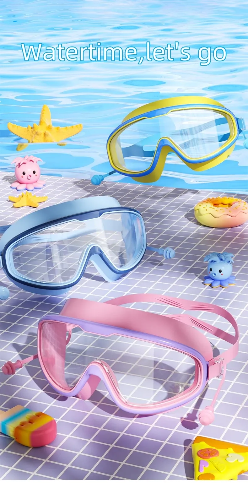 Kids Big Frame HD Anti-Fog Waterproof Swimming Goggles - Multi-Color, Leak-Proof Silicone for Boys & Girls showcase 1