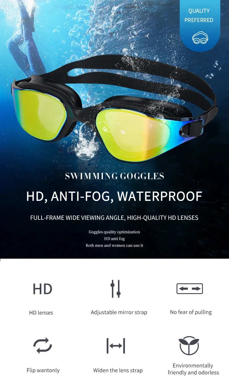 Unisex Adult Anti-Fog Swimming Goggles - Professional Waterproof Silicone Swim Eyewear for Men & Women - Adjustable Fit for Clear Vision thumbnail 6