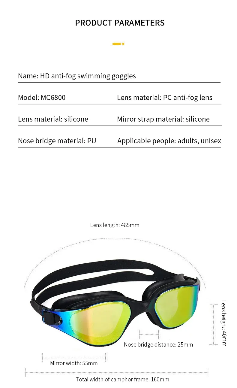 Unisex Adult Anti-Fog Swimming Goggles - Professional Waterproof Silicone Swim Eyewear for Men & Women - Adjustable Fit for Clear Vision showcase 4