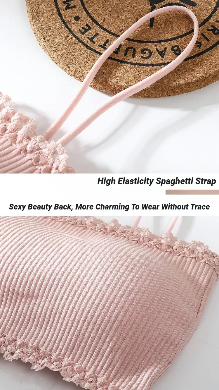 Women's Lace Back Camisole Bra Top with Removable Pads - Comfortable, Adjustable, Wireless Bralette for Girls & Students showcase 9