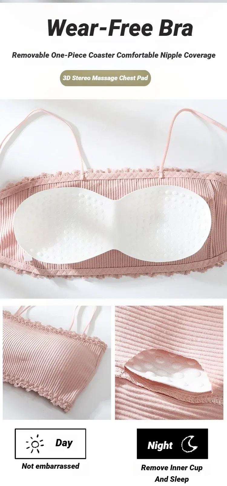 Women's Lace Back Camisole Bra Top with Removable Pads - Comfortable, Adjustable, Wireless Bralette for Girls & Students showcase 4