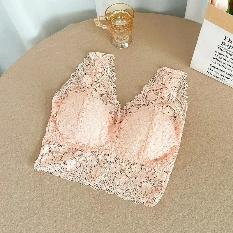Women's Deep V Neck Lace Bralette Padded Camisole Tank Top - Sexy Wire-Free Lingerie with V-Back Design for Everyday Comfort showcase 9