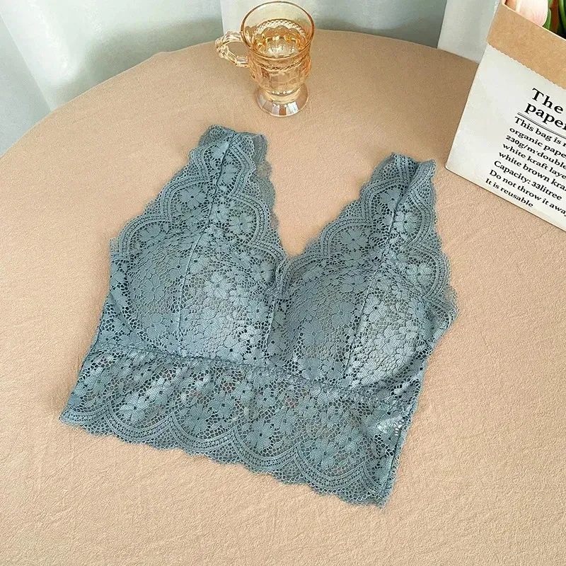 Women's Deep V Neck Lace Bralette Padded Camisole Tank Top - Sexy Wire-Free Lingerie with V-Back Design for Everyday Comfort showcase 10