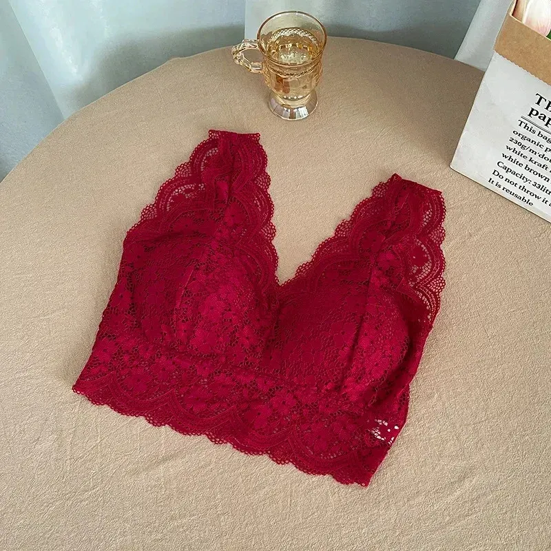 Women's Deep V Neck Lace Bralette Padded Camisole Tank Top - Sexy Wire-Free Lingerie with V-Back Design for Everyday Comfort showcase 8