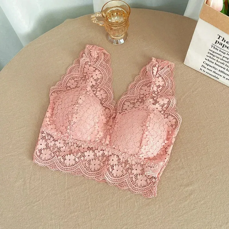 Women's Deep V Neck Lace Bralette Padded Camisole Tank Top - Sexy Wire-Free Lingerie with V-Back Design for Everyday Comfort showcase 7