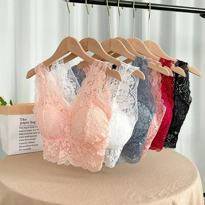 Women's Deep V Neck Lace Bralette Padded Camisole Tank Top - Sexy Wire-Free Lingerie with V-Back Design for Everyday Comfort showcase 5