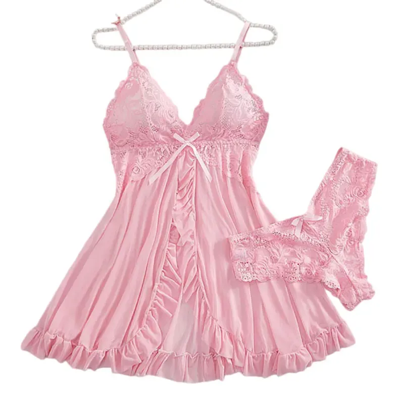Plus Size Women's Sexy Lace Lingerie Set - Suspender Nightgown & Thong - Erotic Bra Nightdress Accessories thumbnail 1
