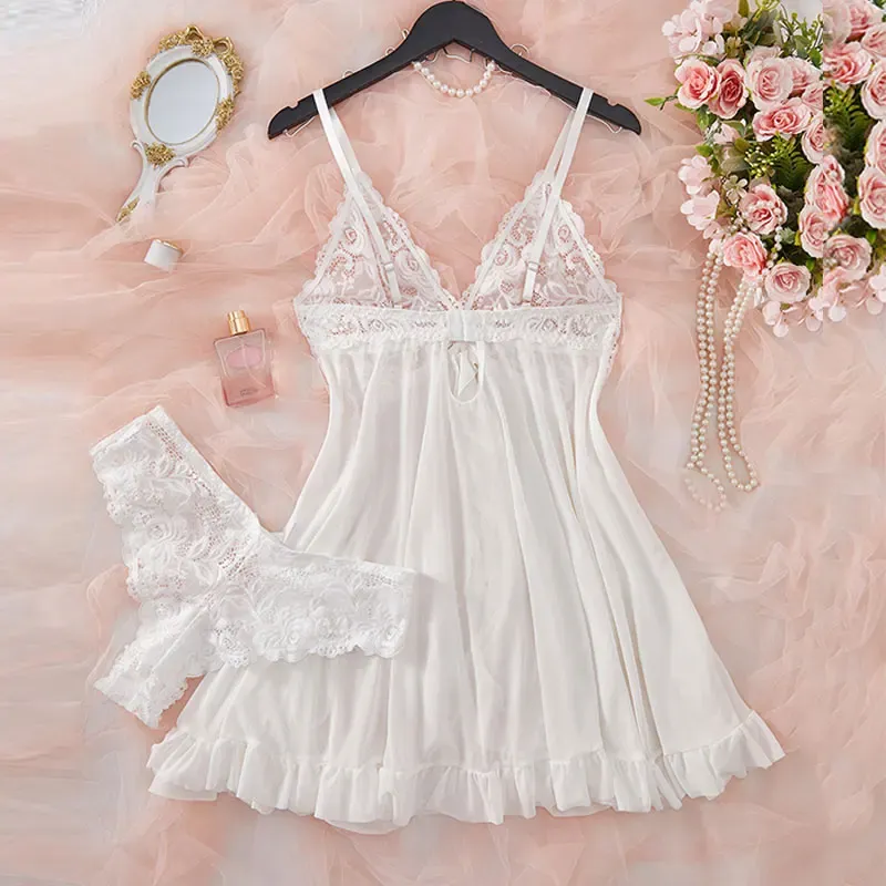 Plus Size Women's Sexy Lace Lingerie Set - Suspender Nightgown & Thong - Erotic Bra Nightdress Accessories thumbnail 5