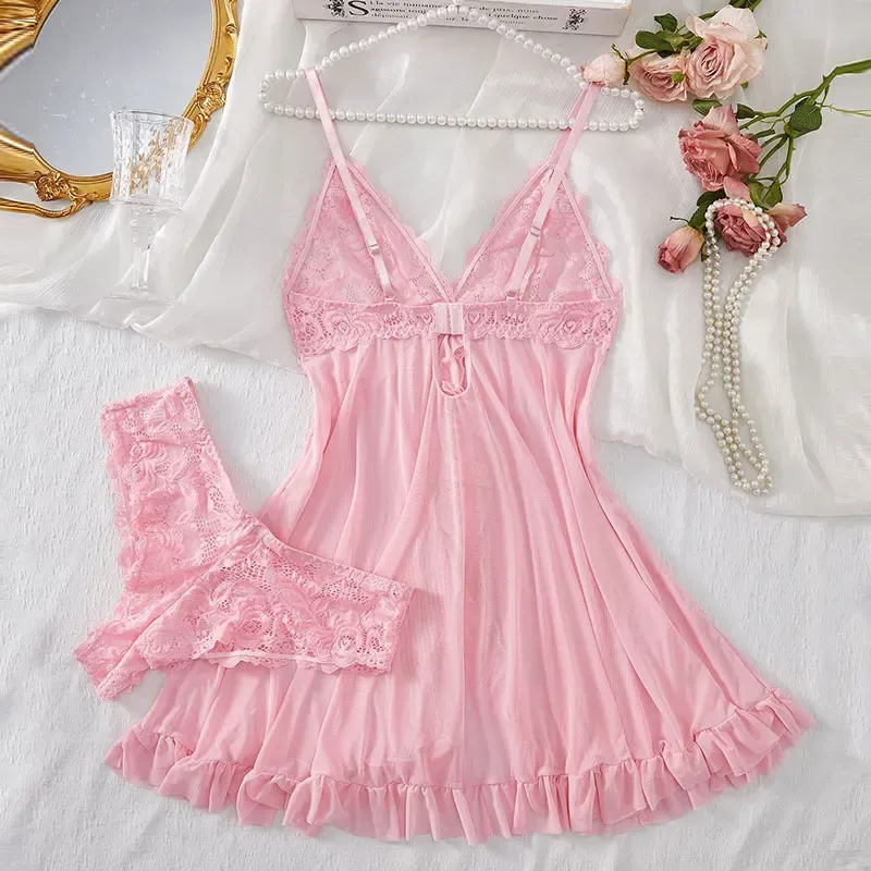 Plus Size Women's Sexy Lace Lingerie Set - Suspender Nightgown & Thong - Erotic Bra Nightdress Accessories showcase 11