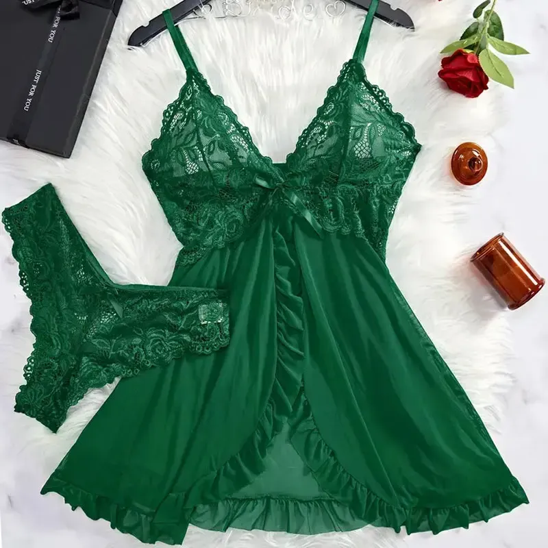 Plus Size Women's Sexy Lace Lingerie Set - Suspender Nightgown & Thong - Erotic Bra Nightdress Accessories showcase 19