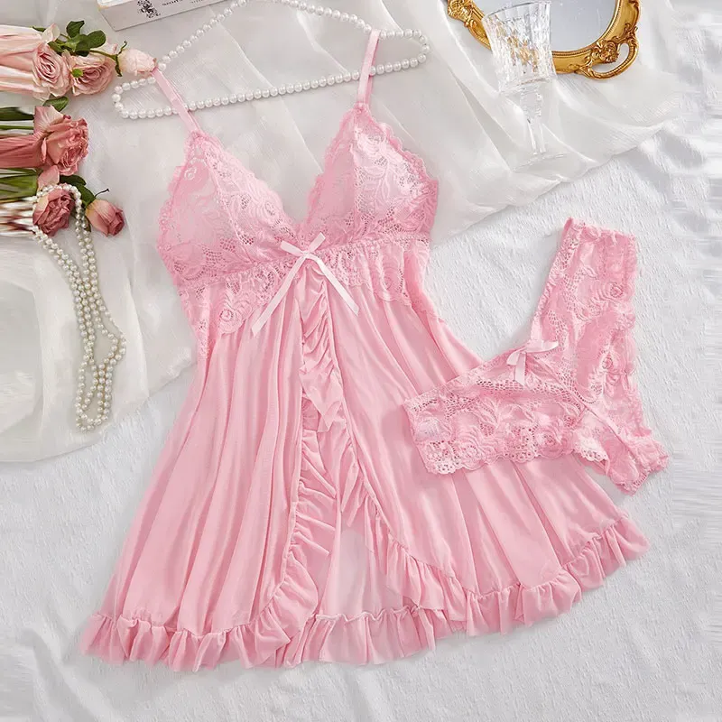 Plus Size Women's Sexy Lace Lingerie Set - Suspender Nightgown & Thong - Erotic Bra Nightdress Accessories showcase 7