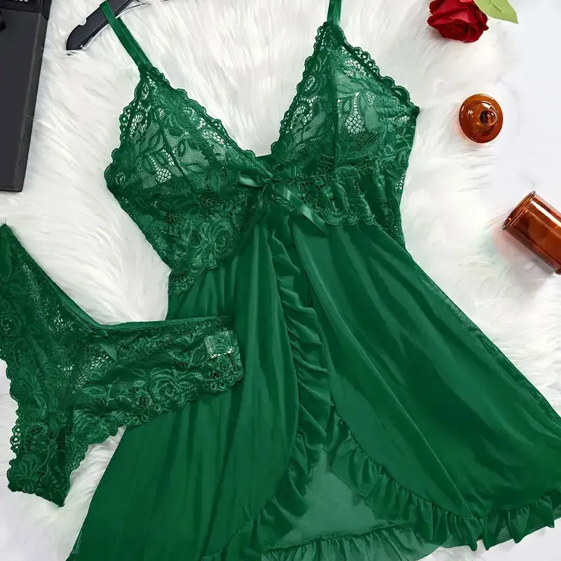 Plus Size Women's Sexy Lace Lingerie Set - Suspender Nightgown & Thong - Erotic Bra Nightdress Accessories showcase 18