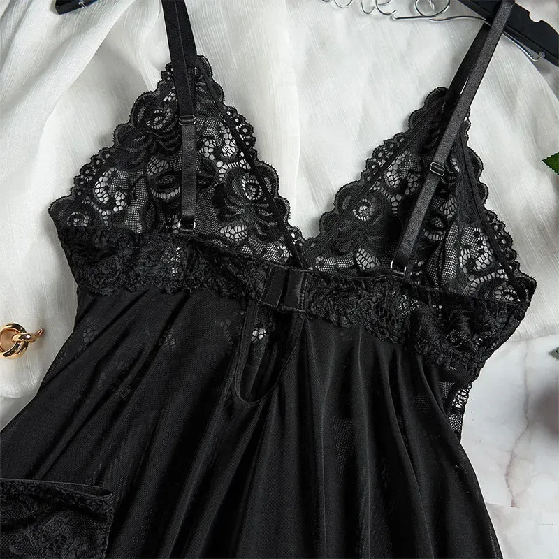 Plus Size Women's Sexy Lace Lingerie Set - Suspender Nightgown & Thong - Erotic Bra Nightdress Accessories showcase 5
