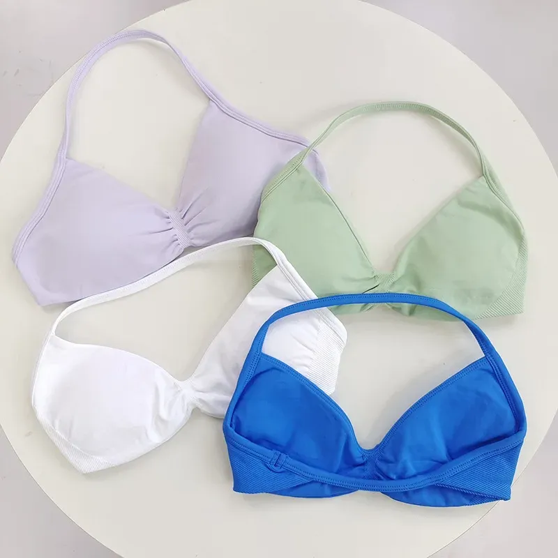 Women's High-Support Seamless Lace-Up Sports Bra - Tight-Fit Yoga & Training Camisole Top, Push-Up Gym Wear