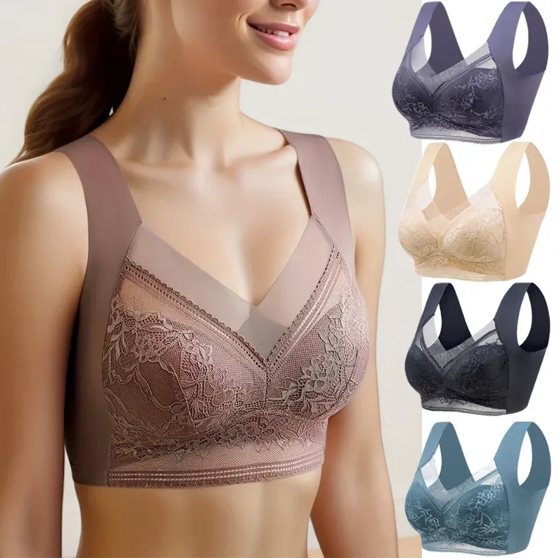 Seamless Ice Silk Push Up Bra for Women - Wireless Lace Bralette, Summer Comfort Underwear, Plus Size Lingerie, Deep V Sexy Design, Breathable & Lightweight thumbnail 1