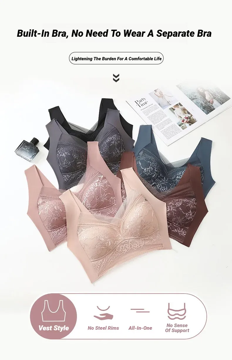 Seamless Ice Silk Push Up Bra for Women - Wireless Lace Bralette, Summer Comfort Underwear, Plus Size Lingerie, Deep V Sexy Design, Breathable & Lightweight showcase 3