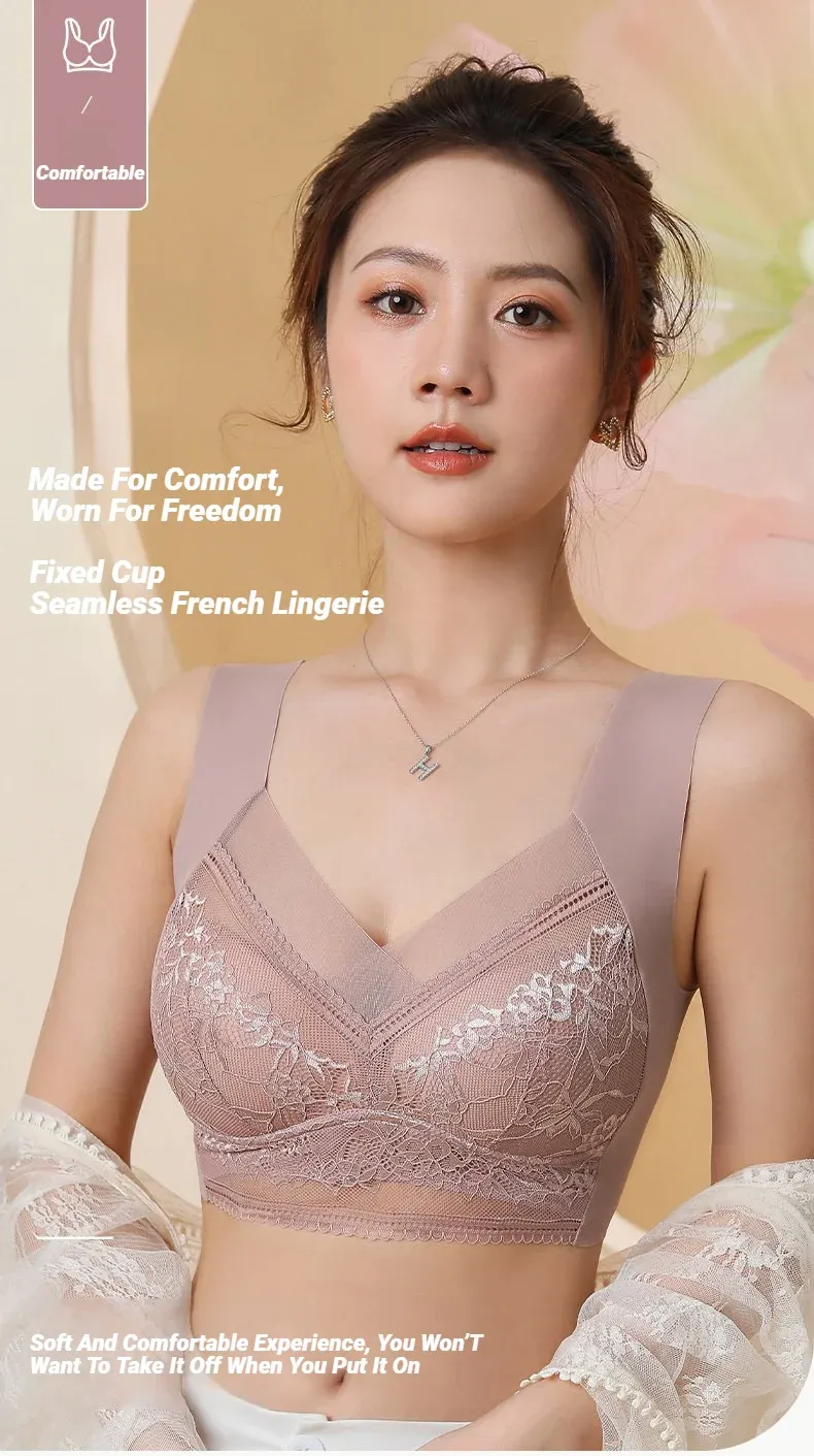 Seamless Ice Silk Push Up Bra for Women - Wireless Lace Bralette, Summer Comfort Underwear, Plus Size Lingerie, Deep V Sexy Design, Breathable & Lightweight showcase 2