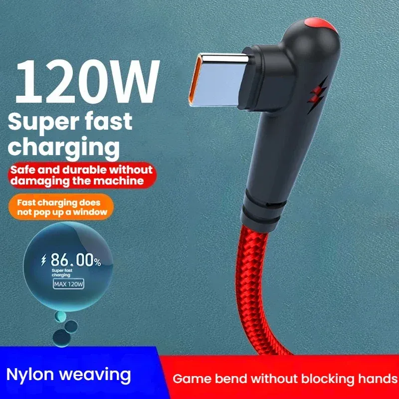 PHONEPACE 120W Braided 90 Degree USB-C Fast Charging Cable for Samsung, Xiaomi, Pixel - High-Speed Data Transfer, Durable Tangle-Free Nylon, Right Angle Design for Gaming & Tight Spaces thumbnail 5
