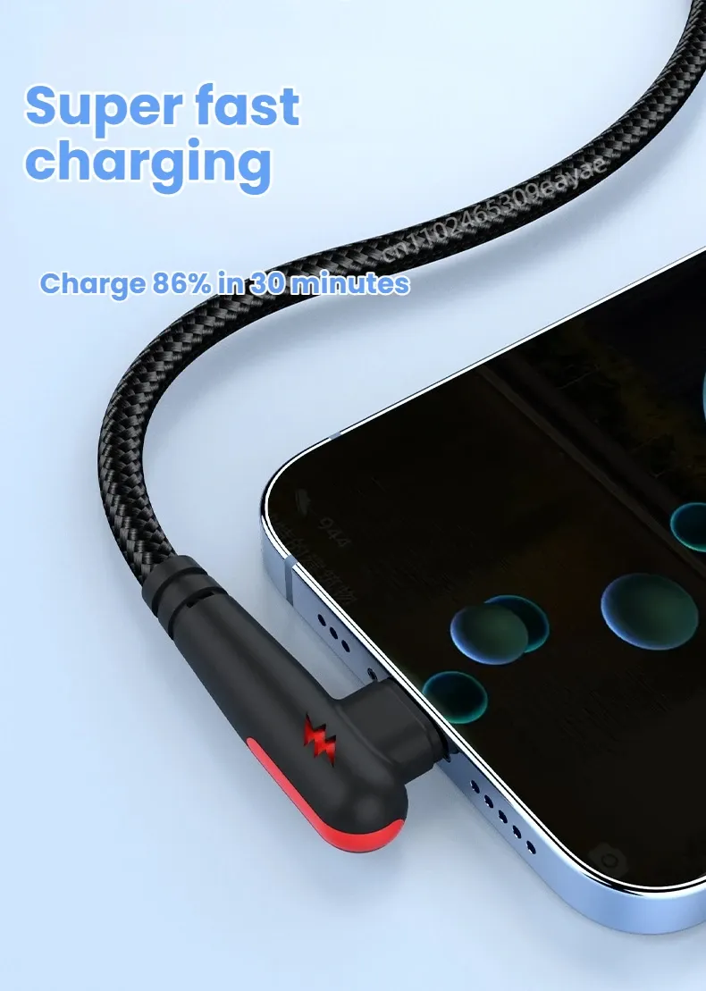 PHONEPACE 120W Braided 90 Degree USB-C Fast Charging Cable for Samsung, Xiaomi, Pixel - High-Speed Data Transfer, Durable Tangle-Free Nylon, Right Angle Design for Gaming & Tight Spaces showcase 2