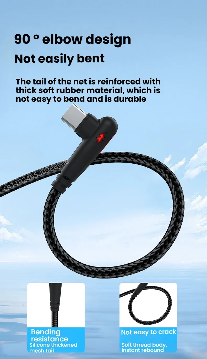 PHONEPACE 120W Braided 90 Degree USB-C Fast Charging Cable for Samsung, Xiaomi, Pixel - High-Speed Data Transfer, Durable Tangle-Free Nylon, Right Angle Design for Gaming & Tight Spaces showcase 4