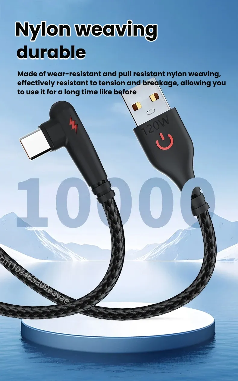 PHONEPACE 120W Braided 90 Degree USB-C Fast Charging Cable for Samsung, Xiaomi, Pixel - High-Speed Data Transfer, Durable Tangle-Free Nylon, Right Angle Design for Gaming & Tight Spaces showcase 5