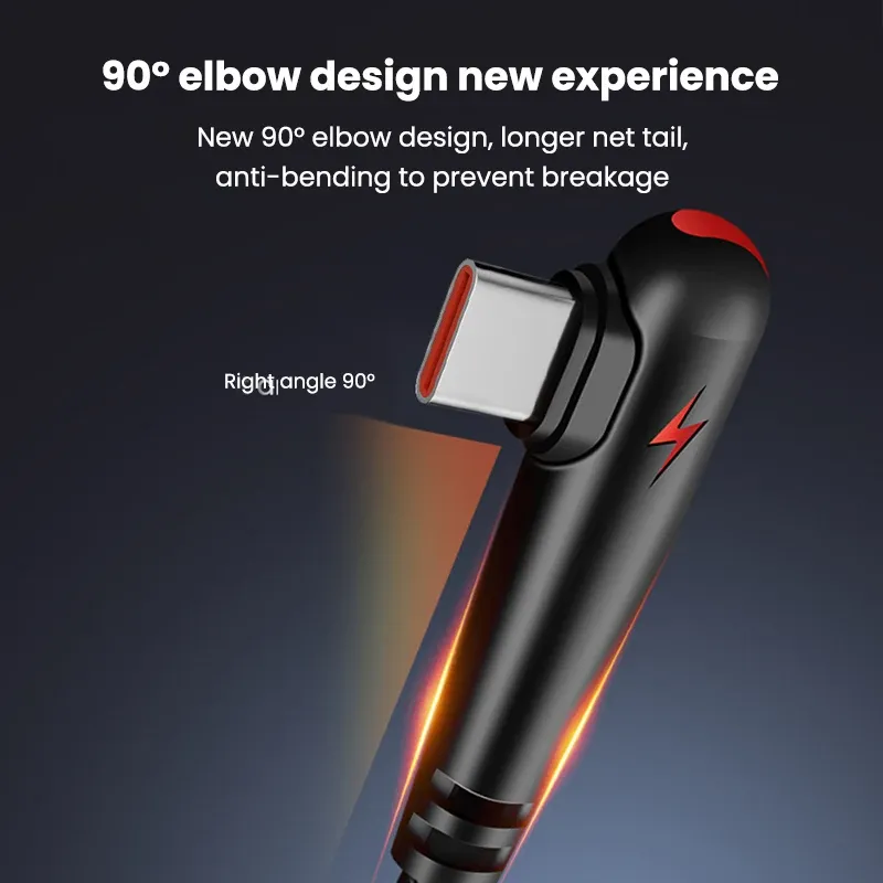 120W USB-C Fast Charging Cable 90 Degree Angle, Quick Charge Data Wire for OPPO, Samsung S21, Xiaomi 14, iPhone 15, Universal Android & iOS Devices thumbnail 5