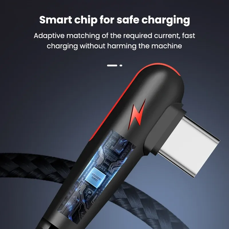 120W USB-C Fast Charging Cable 90 Degree Angle, Quick Charge Data Wire for OPPO, Samsung S21, Xiaomi 14, iPhone 15, Universal Android & iOS Devices thumbnail 6